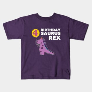 Purple Birthday Saurus Rex 4th Birthday Dinosaur Kids T-Shirt